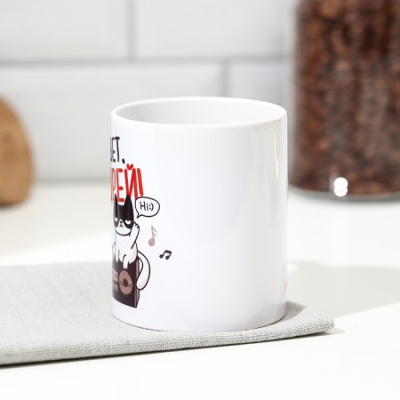 Sublimation "Andrey" Cat on a tape recorder, 320 ml, with application-1
