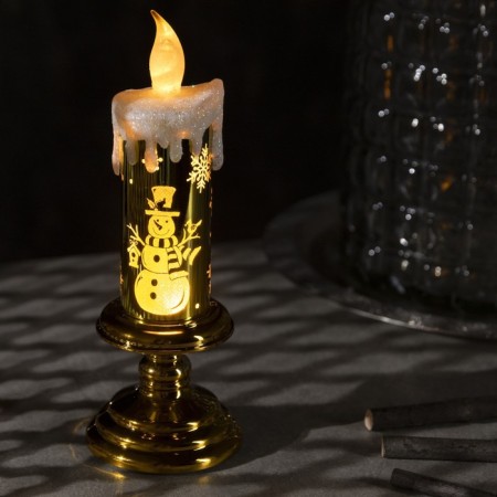 LED figure "Candle with a snowman" 7 × 20 × 7 cm, plastic, batteries AAAX2 (not in the kit), glow warm white
