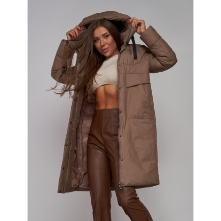 Coat insulated winter female, size 44, brown color-15