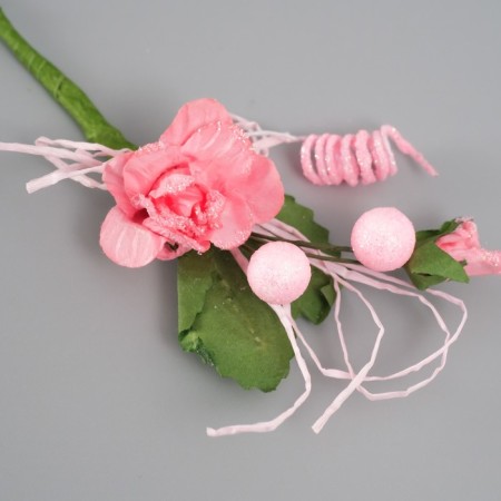 Decorative bouquet "rose" with brilliance, 5x9 cm, pink-2