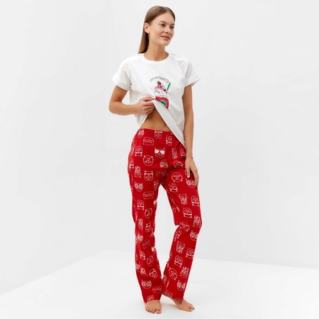 Homemade female "kitten in a glass" (T -shirt/pants), white/red color, size 46-2