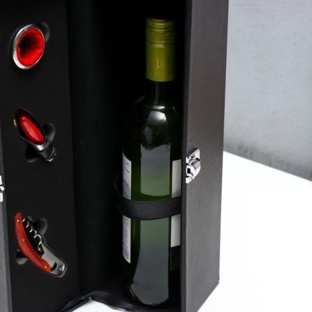 Casket wood, leatherette for a bottle "smooth leather" 3 objects 35x11x12 cm-3