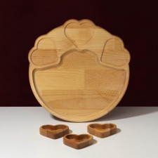 Подарочный набор деревянной посуды Adelica, поднос с 3 соусниками, 30×28×1,8 см, в подарочной коробке, берёза