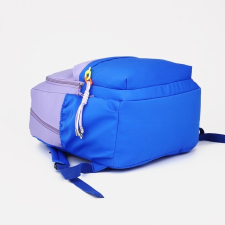 A backpack with a zipper, 4 outer pockets, lilac color/blue color-2