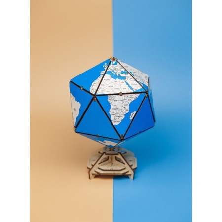 Designer Wooden 3D Ewa Globe Icosahedron with a secret (box, safe) blue-4