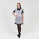 School apron with straps and bottom, guipure, flowers, p. 42-50, white color