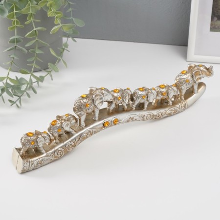 Souvenir Polystone Rhinestone "Caravan of Seven Elephants" 9x32.5x3.5 cm-3