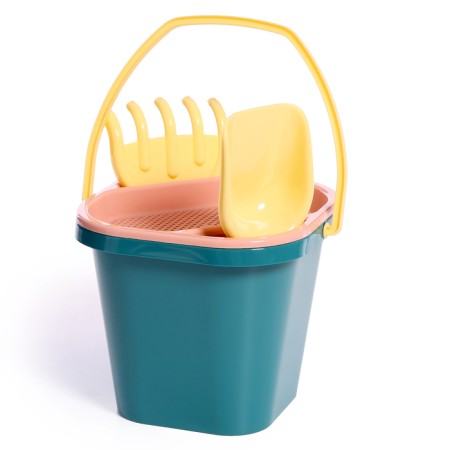 Set for playing in the sand "Emerald City": bucket, sieve, scoop, rake, 4 molds-5