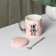 Ceramic mug with a spoon "Stylish Bear", 320 ml, pink color