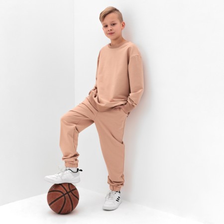 Costume (sweatshirt and trousers) children's minku, beige color, height 152 cm