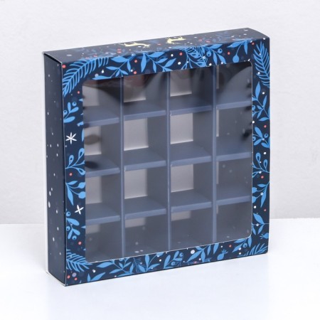 New Year. Box of 16 sweets, 17.7x17.7x3.8 cm, confectionery packaging-1