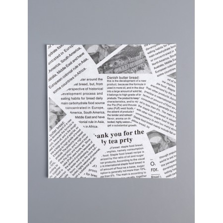 Fatty-resistant paper "newspaper", black and white, in sheets 18 x18 cm-2