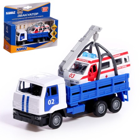 Metal machine “Kamaz evacuator”, 12 cm, doors, movable parts, inertia, ambulance 7.5 cm are opened