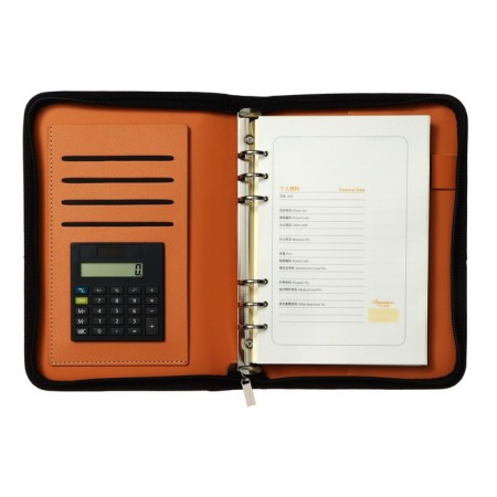Organizer on the rings A5, 96 sheets in a ruler, on a zipper from 3 sides, leatherette, with a calculator, mix-10