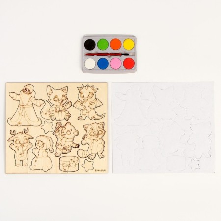 New Year's painting on wood. Magnetic set "New Year! Forest animals "-3