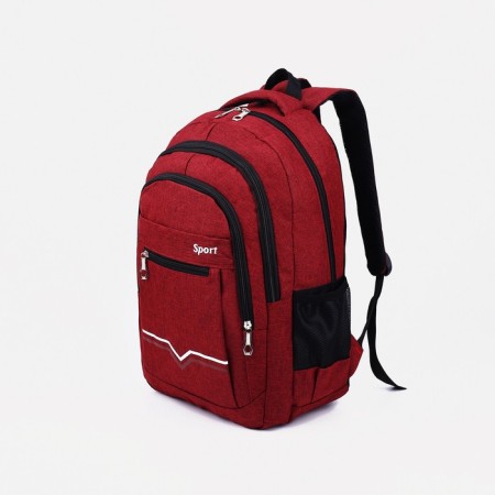 A backpack with a zipper, 2 external pockets, burgundy color-2