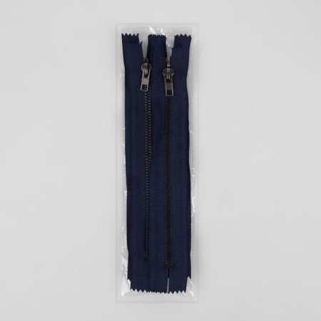 Metal zipper, No. 5, non-proceeding, automatic lock, 18 cm, dark blue color/black nickel-2
