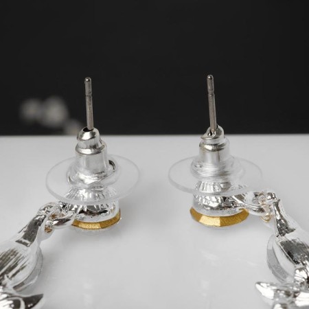 Hanging earrings with rhinestones "openwork" Spring mood, white color in silver, 7 cm-3