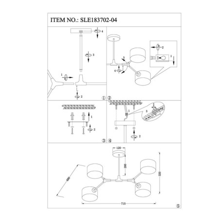 Ceiling EVOLUCE lamp. Sle183702-04. Gemento. 4x60 watts, E14, 68x71.5x32 cm, color gray color-12