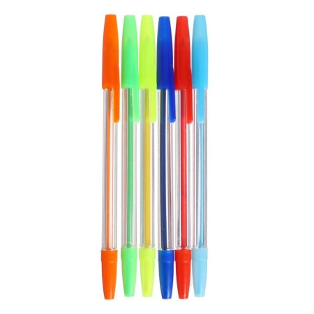 Set of ballpoint pens, 6 colors, transparent body with colored caps-7