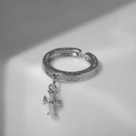 Ring "Cross" with inscriptions, the color of silver, dimensionless-2