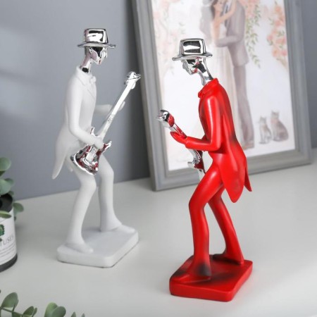 Souvenir Polystone "Musician with a guitar" Red with silver 27.5x7.5x12.5 cm-4