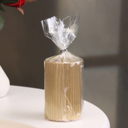 Candle-cylinder with faces, 5x7.5 cm, gold, 6 hours-2