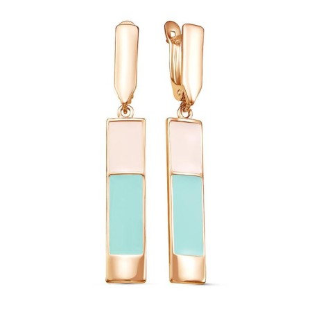 Geometry Earrings “Rectangle”, gilding, pink-turquoise color