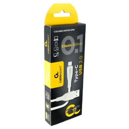 Cable Cablexpert CCB-USB2-amcmo1-1MW, type-C-USB, 3 A, 1 m, fast charging, white-1