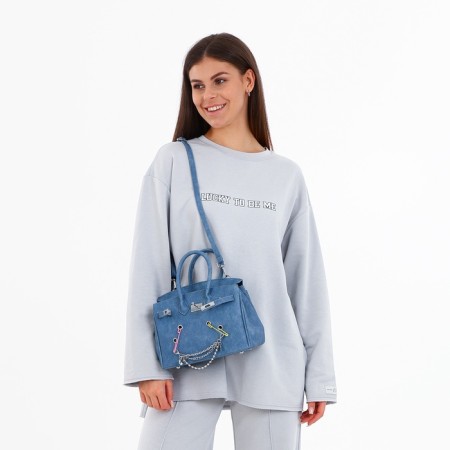 Women's bag on the Textura valve, small size, blue color-1