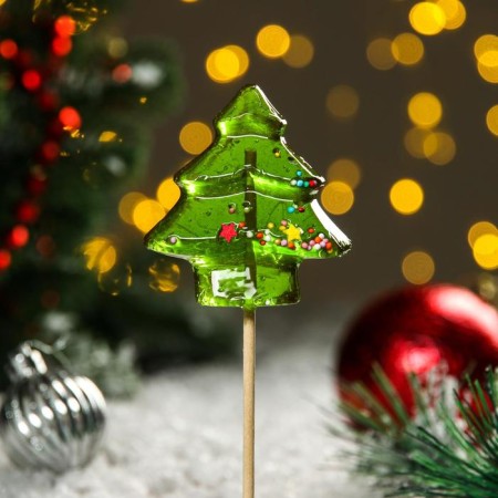 Caramel on a stick "Christmas tree", green, 30 g