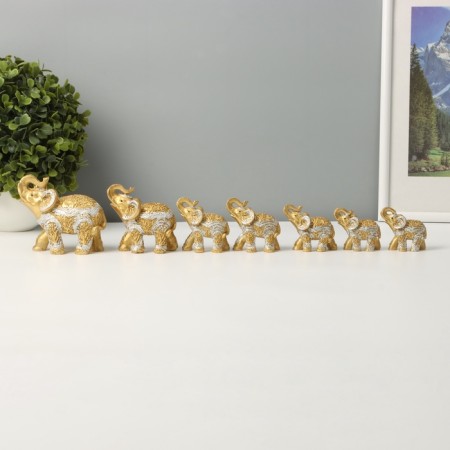 Souvenir Polystone "Golden Elephants - Roots of Trees" Nr 7 pcs H = 9; 8.5; 7.7; 6.5; 6.2; 5.4; 4.2 cm-4