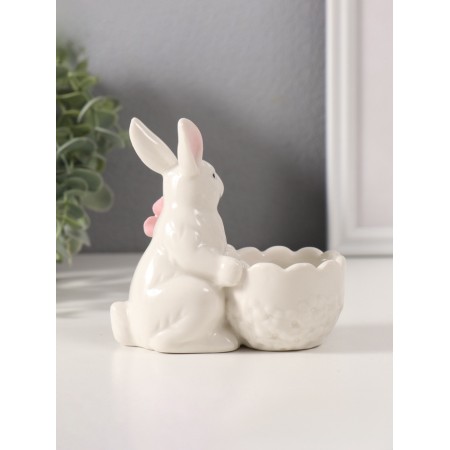Souvenir ceramics stand "White rabbit with a flower" 5.6x10.5x10 cm-3