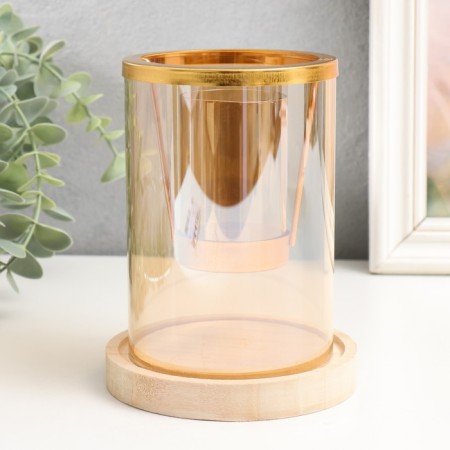Glass, metal, wood "cup in the cylinder" D-5 cm 12x12x14.5 cm-1