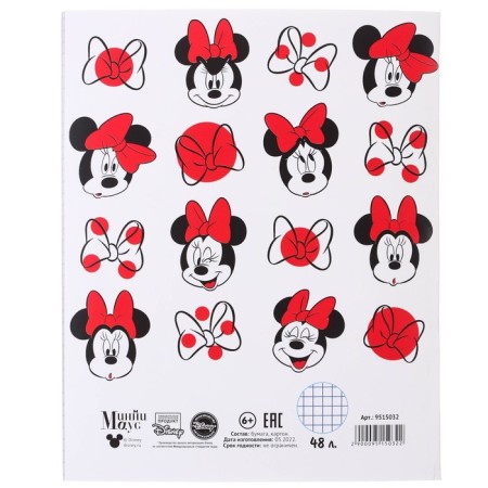 Notebook of 48 sheets in a cage, cardboard cover, block No. 2, whiteness 75% (gray sheets), Minnie Mouse-3