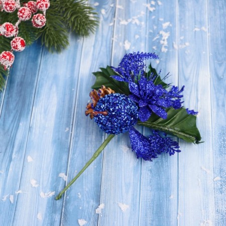 Decor "Winter Dreams" Blue Apple Flower Freech leaves, 15 cm-2