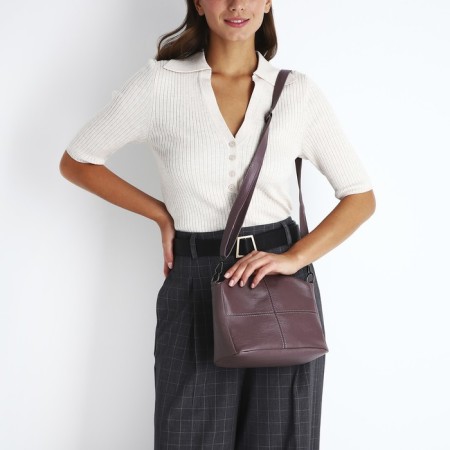 Cross-Bodi bag with zipper, dark pink color-5