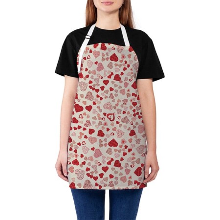Apron of a kitchen with a “various hearts” photo print, adjustable, size OS