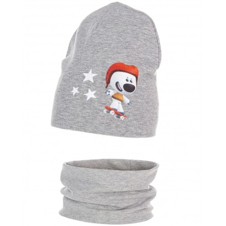 Kit for children (hat, snood), color gray melange/cloud, size 50-52