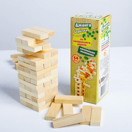 Falling tower, jenga, Birch, 54 Bruska, 18.5 x 6.5 cm