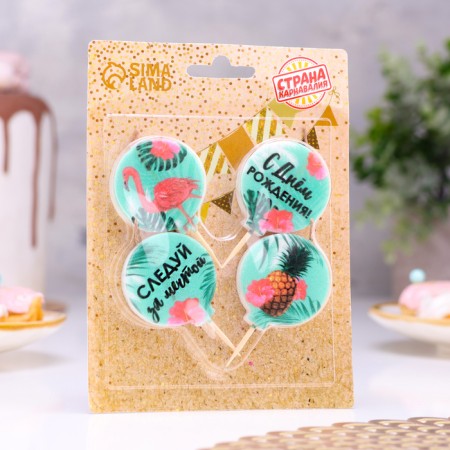 Candles in the cake "Flamingo", size 1 candle 4 × 4.4cm, set 4 pcs-1