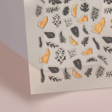 Nail stickers "leaf fall", metallized, golden/black color-2