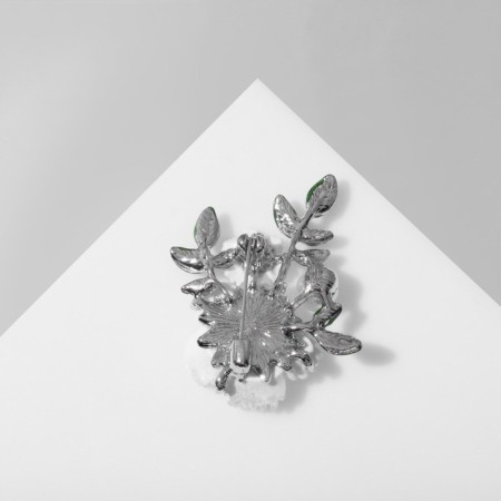 Brooch "Flowers" on a branch, white-green color in silver-1