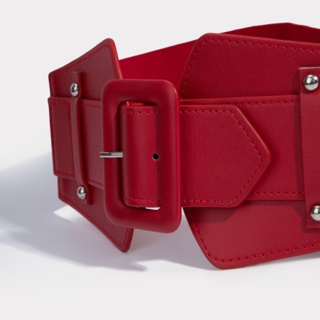 Women's belt, width 7.5 cm, metal buckle, red color-1