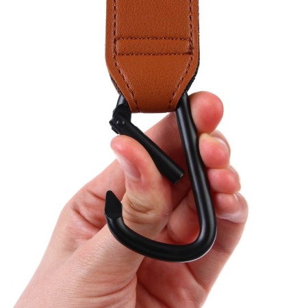 Carabiner for bags for a stroller, for Velcro, eco -leather, brown color-6
