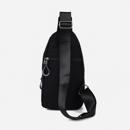 Male sling bag from textiles, headphone opening, black color-3