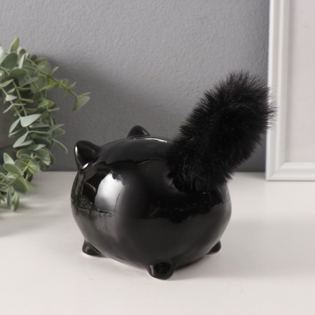 Piggy bank Ceramics "Black kitten with a fluffy tail" 11x9x15 cm-3