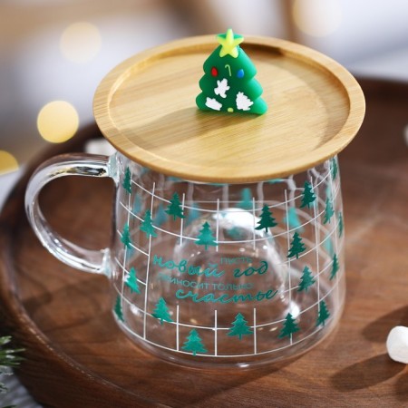 Glass mug with a lid "New Year brings happiness", 350 ml-11