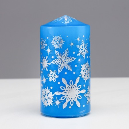 Candle - New Year's "Snowflakes" cylinder, 5x10 cm, blue with silver, mix-2