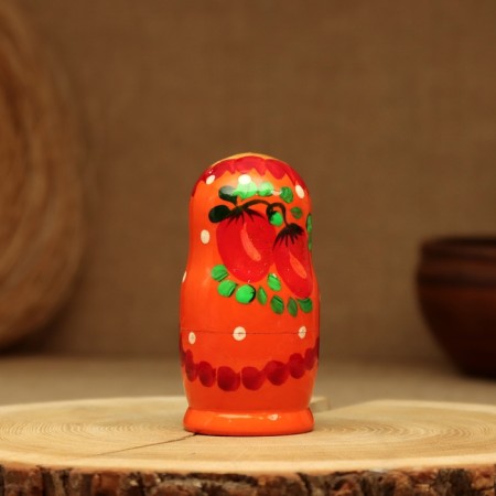 Matryoshka "Strawberry", orange dress, 3 puppet, 10-12 cm-12